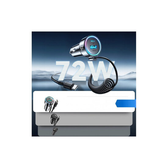 Automobilinis įkroviklis Joyroom JR-CL07 3-in-1 USB / Type-C 72W + Type-C 1.5m juodas